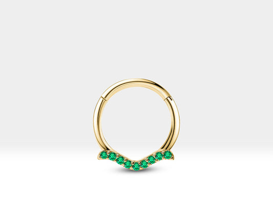 Martı Yeşil Garnet Halka Piercing, 12 MM , 1.2 MM, 14K Sarı-Beyaz-Kırmızı Altın | LC00029G