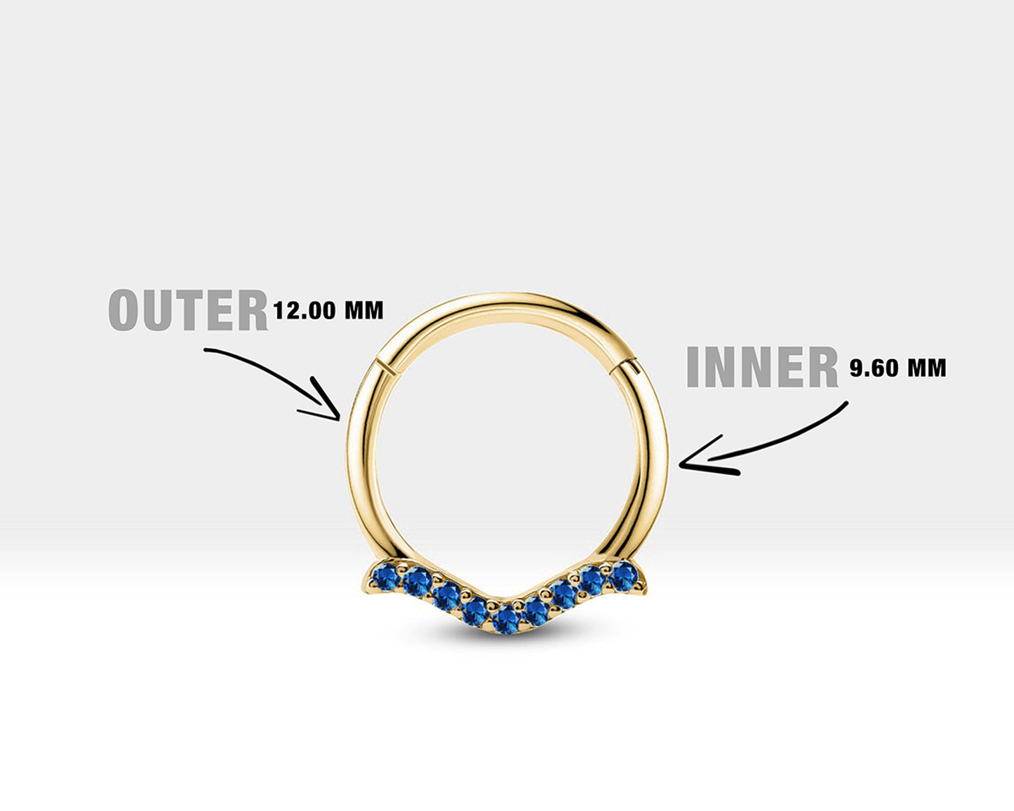 Martı Safirli Halka Piercing, 12 MM , 1.2 MM, 14K Sarı-Beyaz-Kırmızı Altın | LC00029S