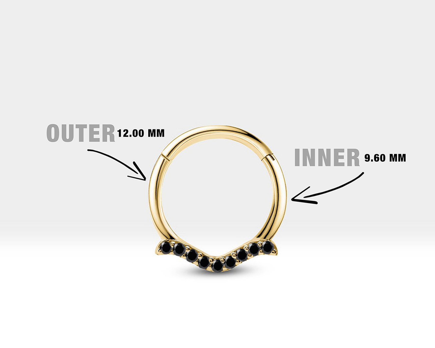 Martı Siyah Pırlanta Halka Piercing, 12 MM , 1.2 MM, 14K Sarı-Beyaz-Kırmızı Altın | LC00029B