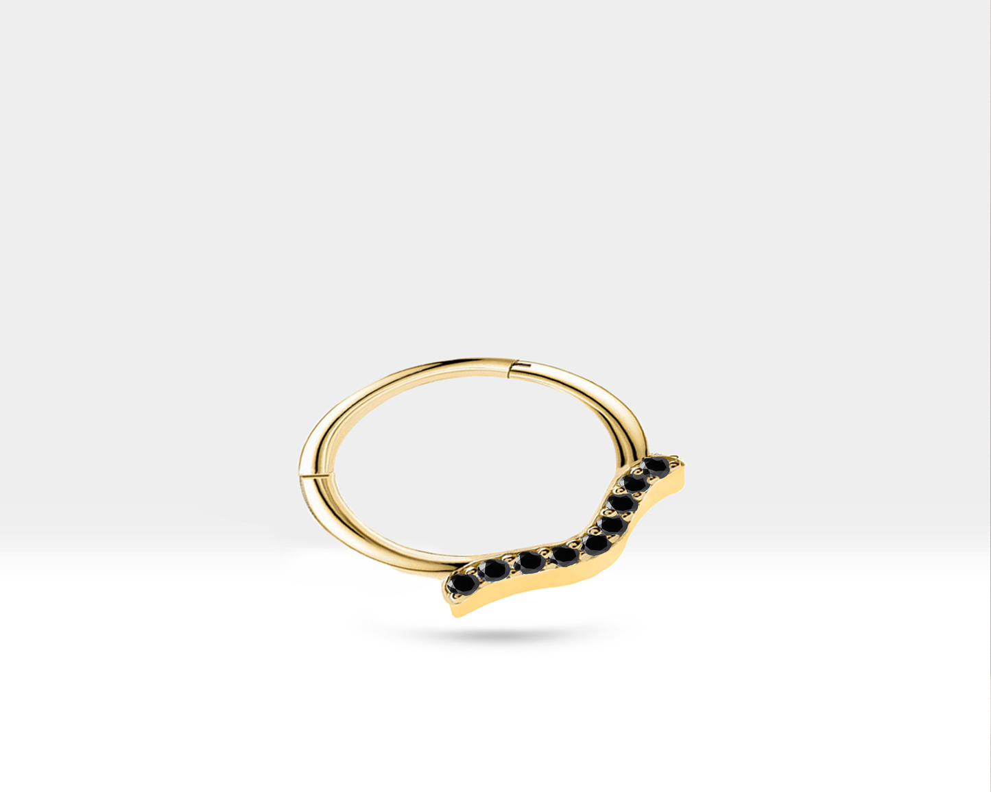 Martı Siyah Pırlanta Halka Piercing, 12 MM , 1.2 MM, 14K Sarı-Beyaz-Kırmızı Altın | LC00029B