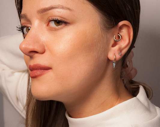 Martı Siyah Pırlanta Halka Piercing, 12 MM , 1.2 MM, 14K Sarı-Beyaz-Kırmızı Altın | LC00029B