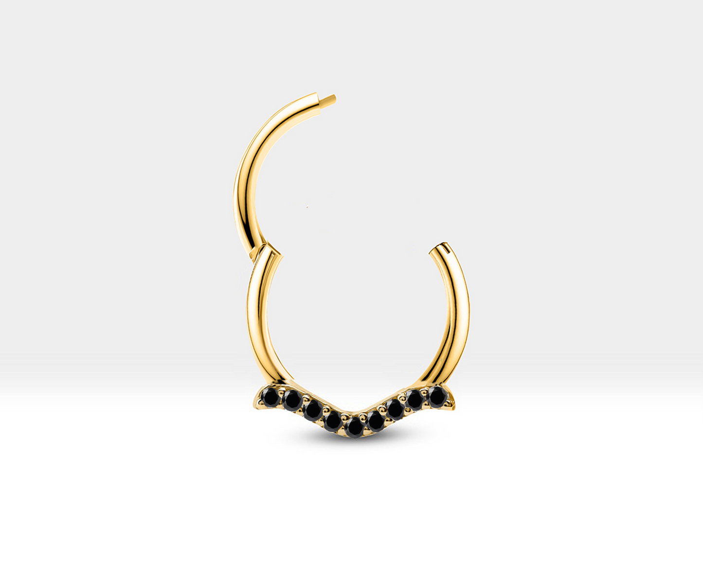 Martı Siyah Pırlanta Halka Piercing, 12 MM , 1.2 MM, 14K Sarı-Beyaz-Kırmızı Altın | LC00029B