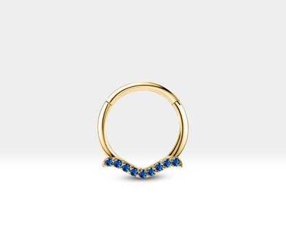 Martı Safirli Halka Piercing, 12 MM , 1.2 MM, 14K Sarı-Beyaz-Kırmızı Altın | LC00029S