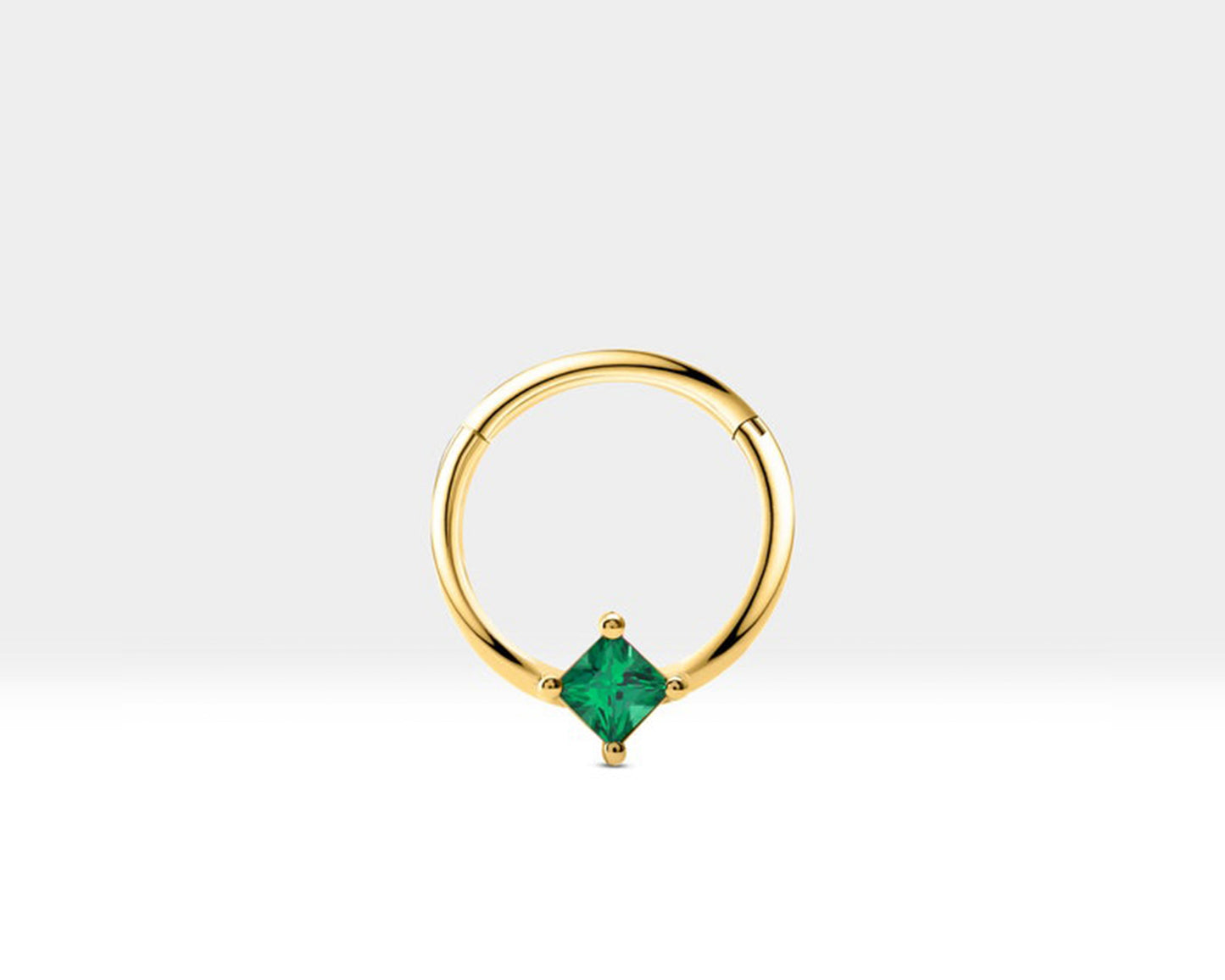 Prenses Zümrütlü Halka Piercing, 10-12 MM , 1.2 MM, 14K Sarı-Beyaz-Kırmızı Altın | LC00030E