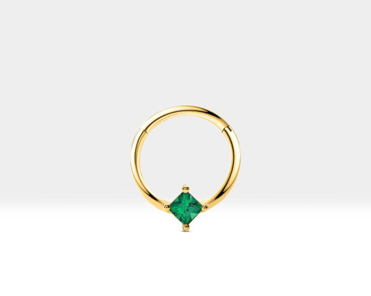 Prenses Zümrütlü Halka Piercing, 10-12 MM , 1.2 MM, 14K Sarı-Beyaz-Kırmızı Altın | LC00030E