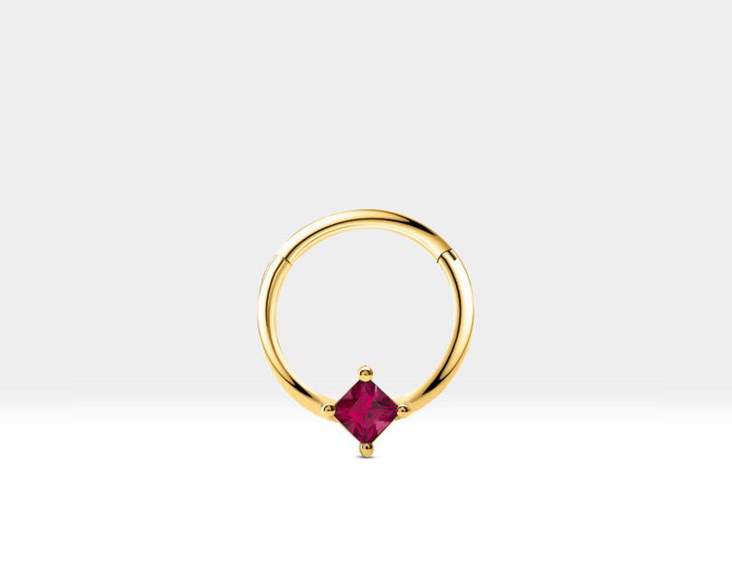 Prenses Yakutlu Halka Piercing, 10-12 MM , 1.2 MM, 14K Sarı-Beyaz-Kırmızı Altın | LC00030R