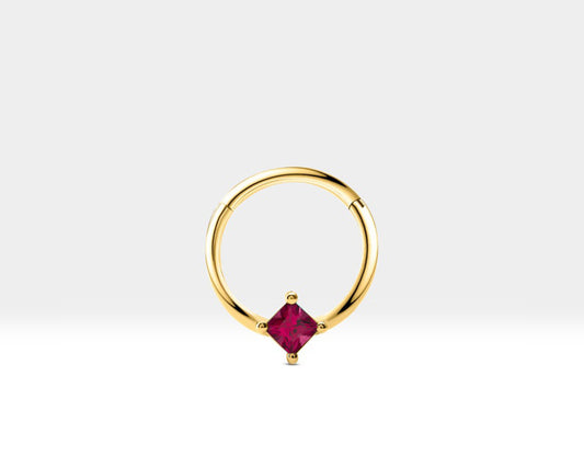 Prenses Yakutlu Halka Piercing, 10-12 MM , 1.2 MM, 14K Sarı-Beyaz-Kırmızı Altın | LC00030R