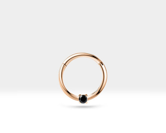 Siyah Pırlantalı Halka Piercing, 10-12 MM , 1.2 MM, 14K Sarı-Beyaz-Kırmızı Altın | LC00032B