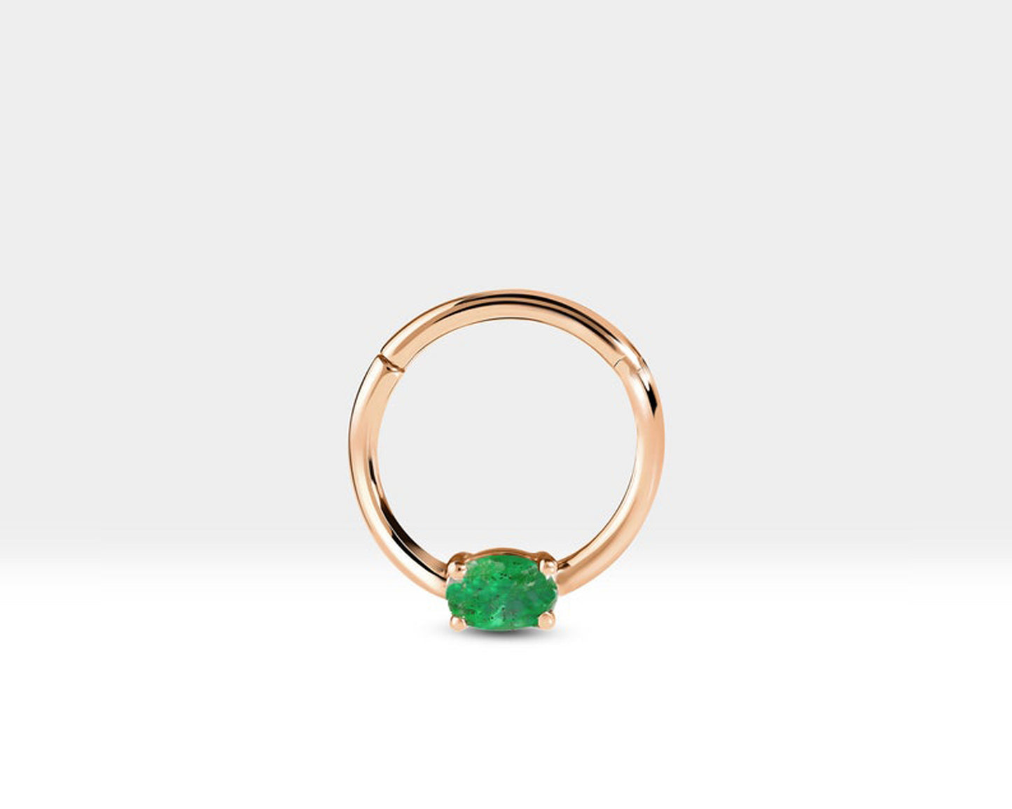 Oval Zümrütlü Halka Piercing, 10-12 MM , 1.2 MM, 14K Sarı-Beyaz-Kırmızı Altın | LC00035E