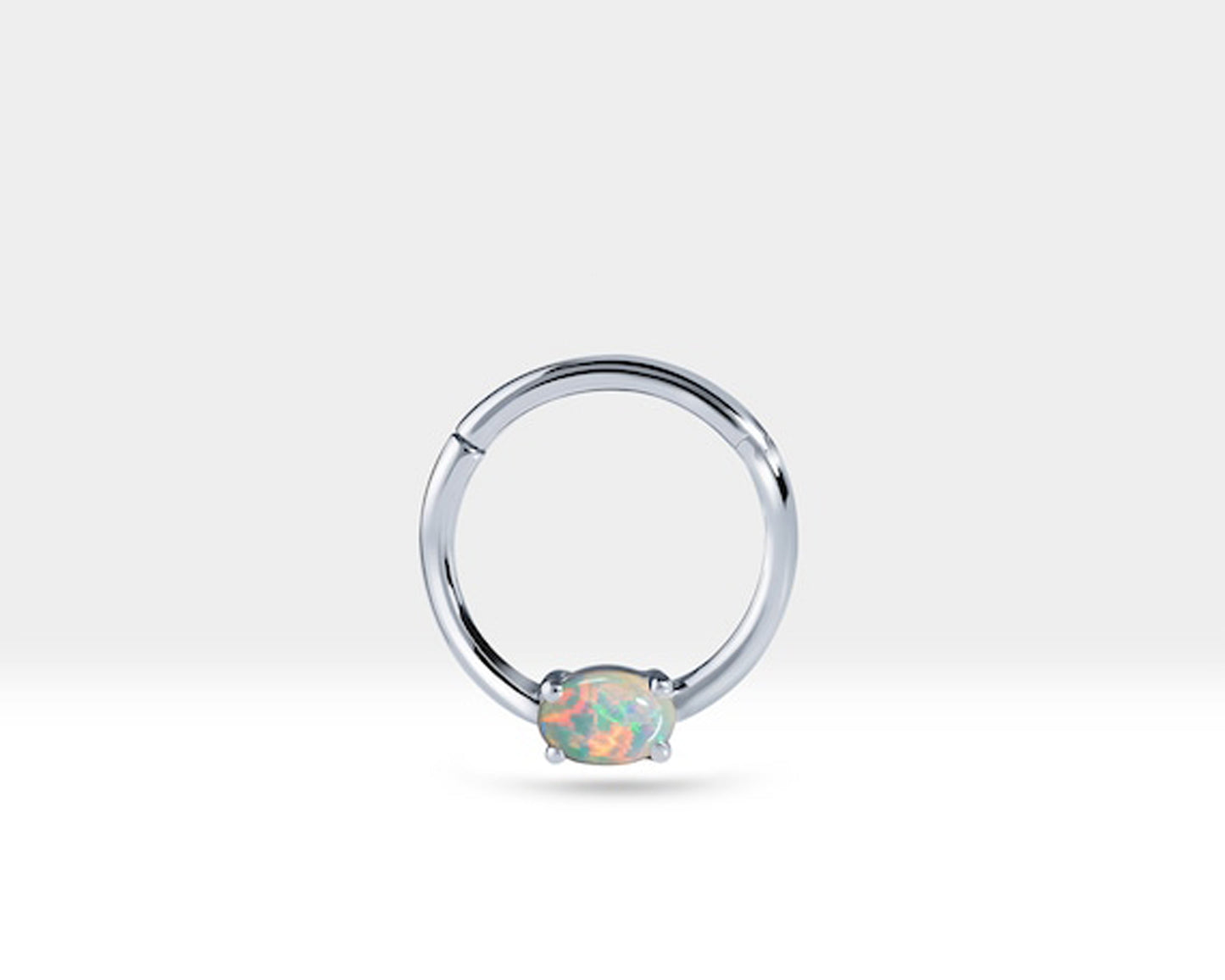 Oval Afrikan Opalli Halka Piercing, 10-12 MM , 1.2 MM, 14K Sarı-Beyaz-Kırmızı Altın | LC00035O