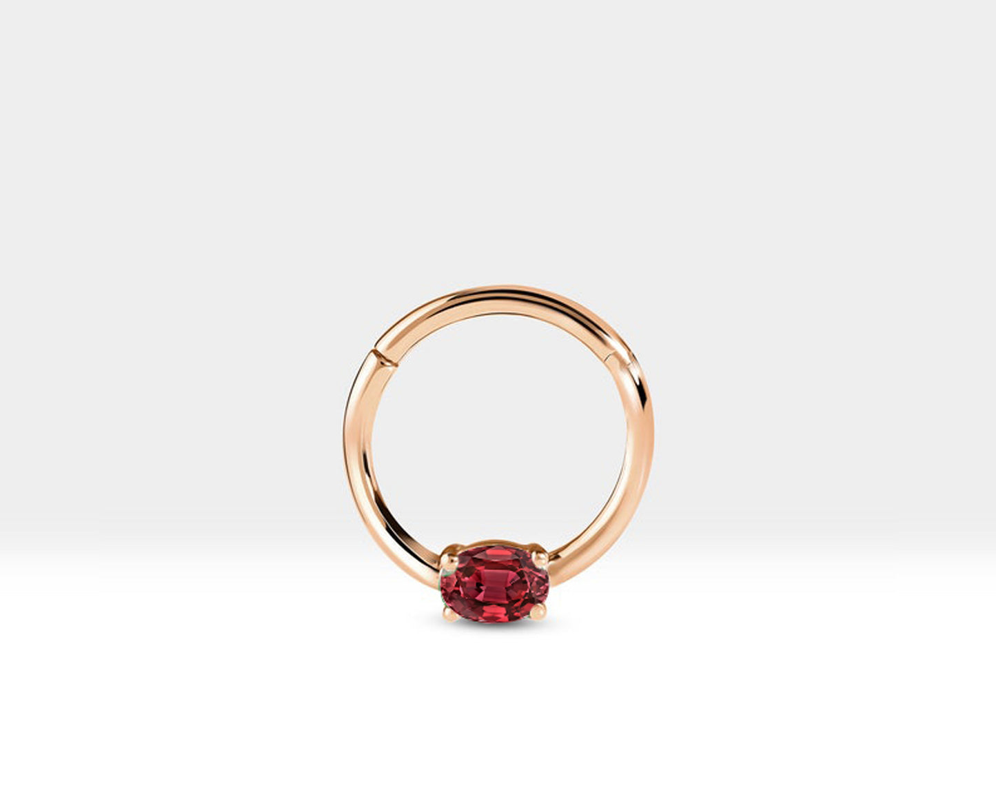 Oval Yakutlu Halka Piercing, 10-12 MM , 1.2 MM, 14K Sarı-Beyaz-Kırmızı Altın | LC00035R