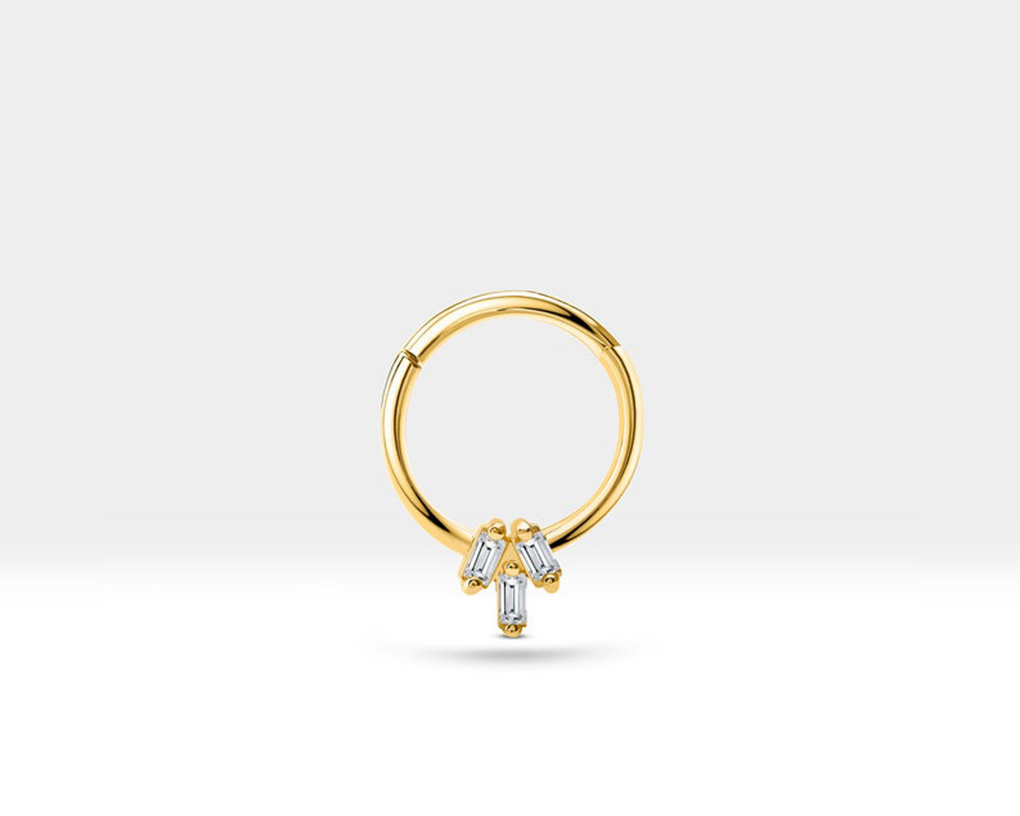 Üçlü Baget Pırlantalı Halka Piercing, 10-12 MM , 1.2 MM, 14K Sarı-Beyaz-Kırmızı Altın | LC00036D