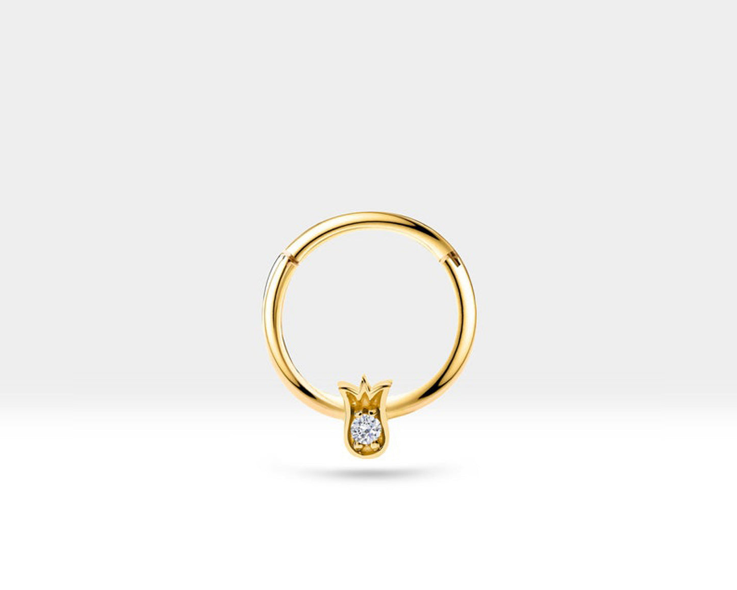 Lale Pırlantalı Halka Piercing, 12 MM , 1.2 MM, 14K Sarı-Beyaz-Kırmızı Altın | LC00038D