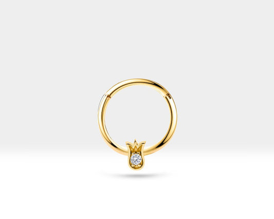 Lale Pırlantalı Halka Piercing, 12 MM , 1.2 MM, 14K Sarı-Beyaz-Kırmızı Altın | LC00038D