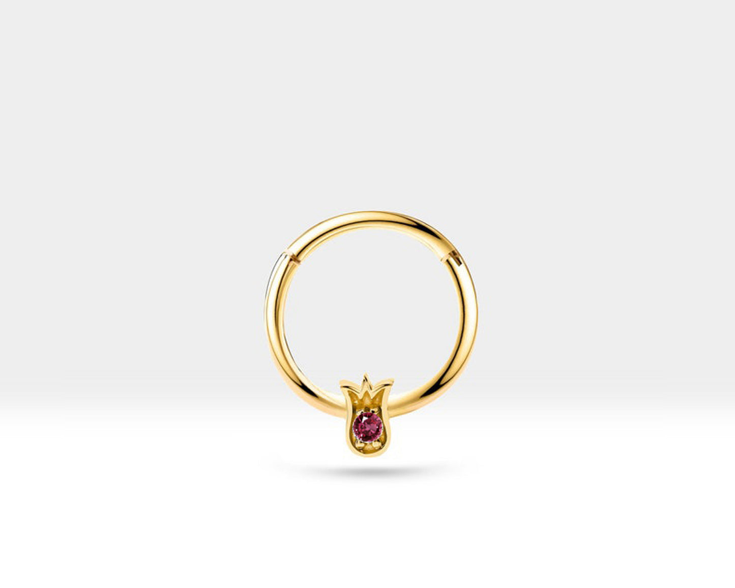 Lale Yakutlu Halka Piercing, 12 MM , 1.2 MM, 14K Sarı-Beyaz-Kırmızı Altın | LC00038R