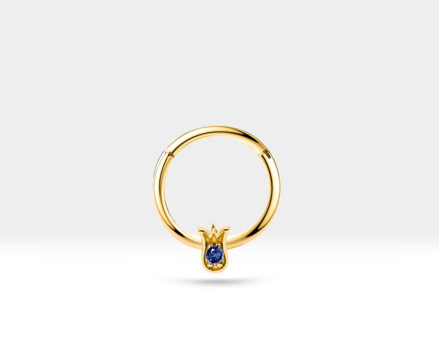 Lale Safirli Halka Piercing, 12 MM , 1.2 MM, 14K Sarı-Beyaz-Kırmızı Altın | LC00038S