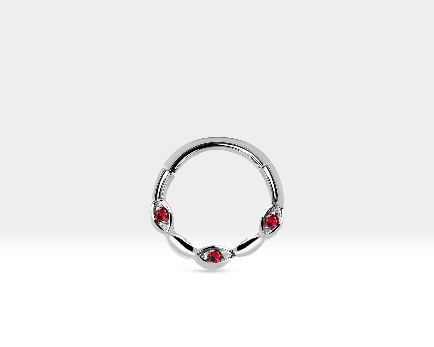 Üç Badem Yakutlu Halka Piercing, 10 MM , 1.2 MM, 14K Sarı-Beyaz-Kırmızı Altın | LC00040R