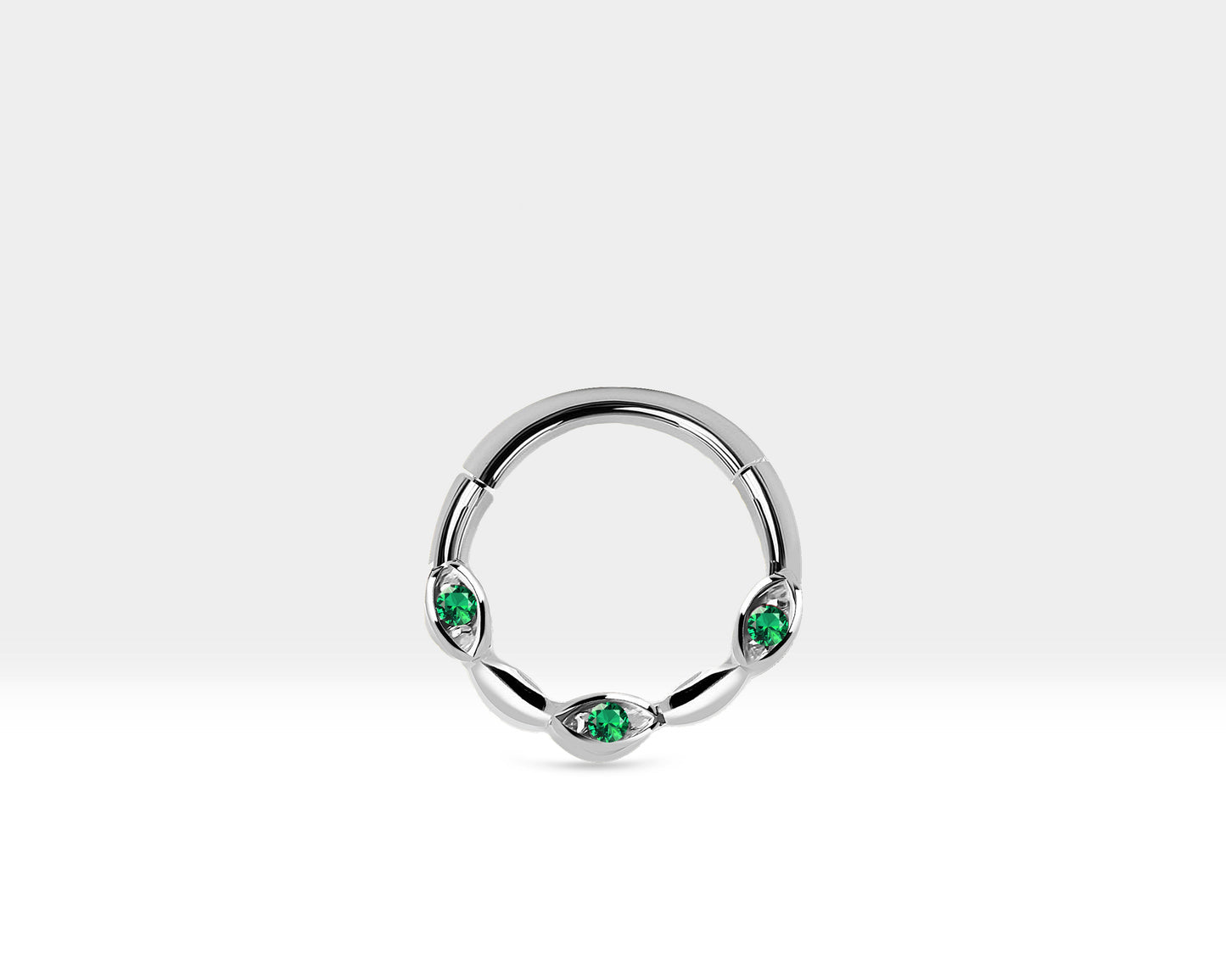 Üç Badem Yeşil Garnetlı Halka Piercing, 10 MM , 1.2 MM, 14K Sarı-Beyaz-Kırmızı Altın | LC00040G