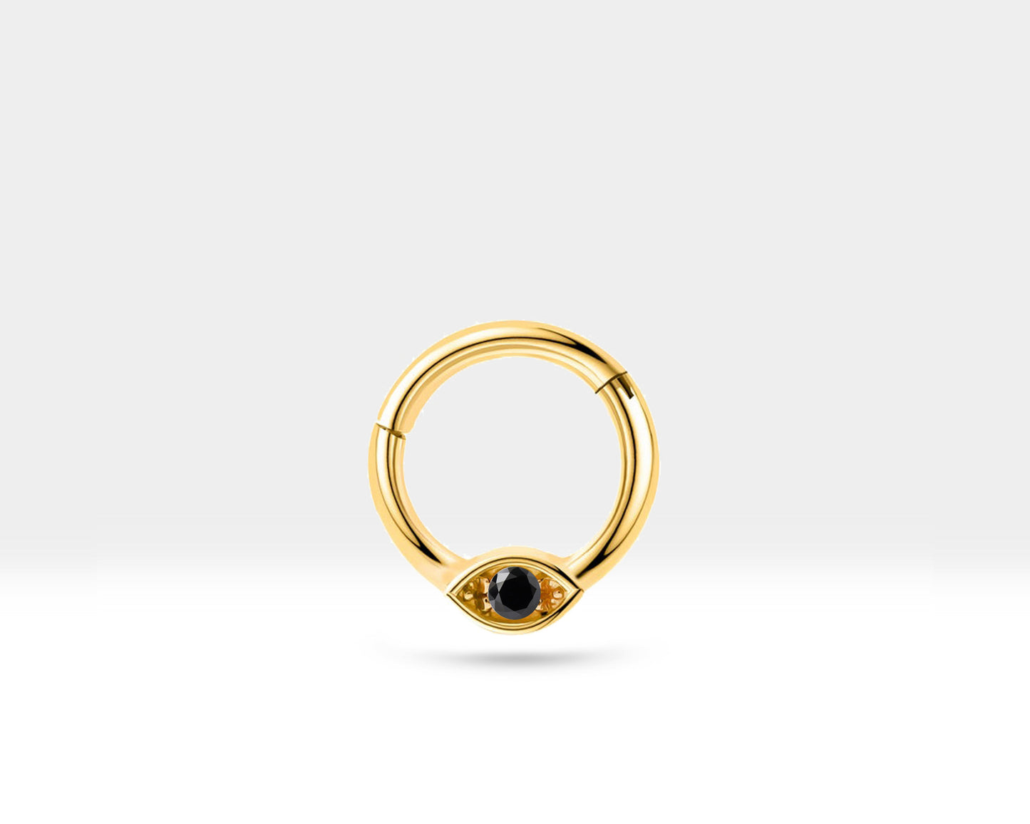 Siyah Pırlantalı Göz Halka Piercing, 10 MM , 1.2 MM, 14K Sarı-Beyaz-Kırmızı Altın | LC00042B