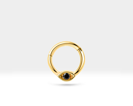 Siyah Pırlantalı Göz Halka Piercing, 10 MM , 1.2 MM, 14K Sarı-Beyaz-Kırmızı Altın | LC00042B