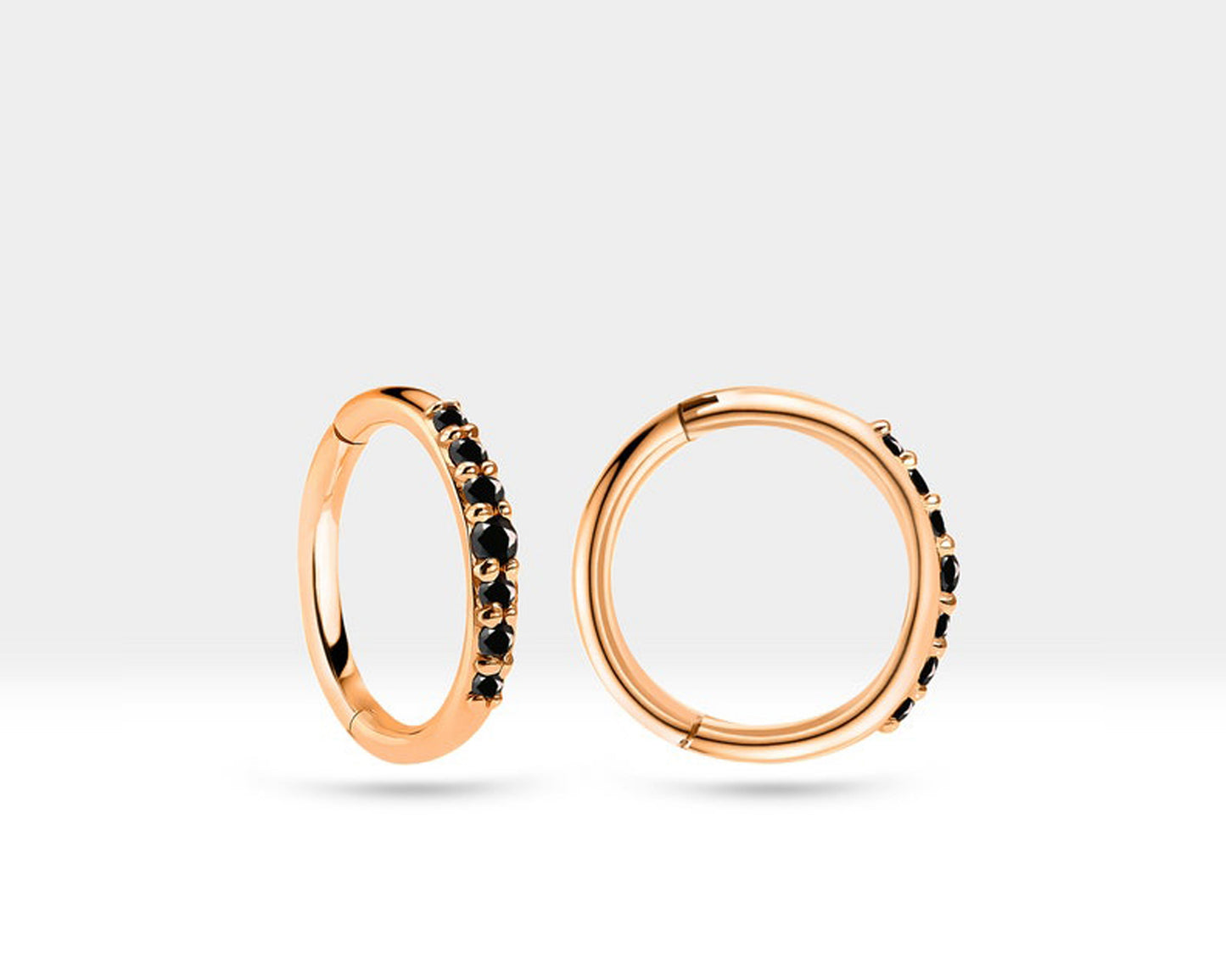 Dizi Siyah Pırlantalı Halka Piercing, 12 MM , 1.2 MM, 14K Sarı-Beyaz-Kırmızı Altın | LC00044B