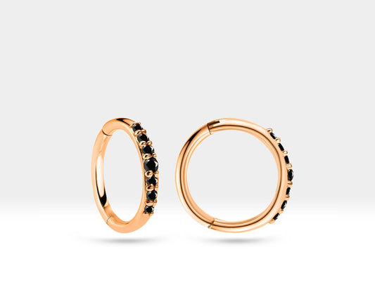 Dizi Siyah Pırlantalı Halka Piercing, 12 MM , 1.2 MM, 14K Sarı-Beyaz-Kırmızı Altın | LC00044B