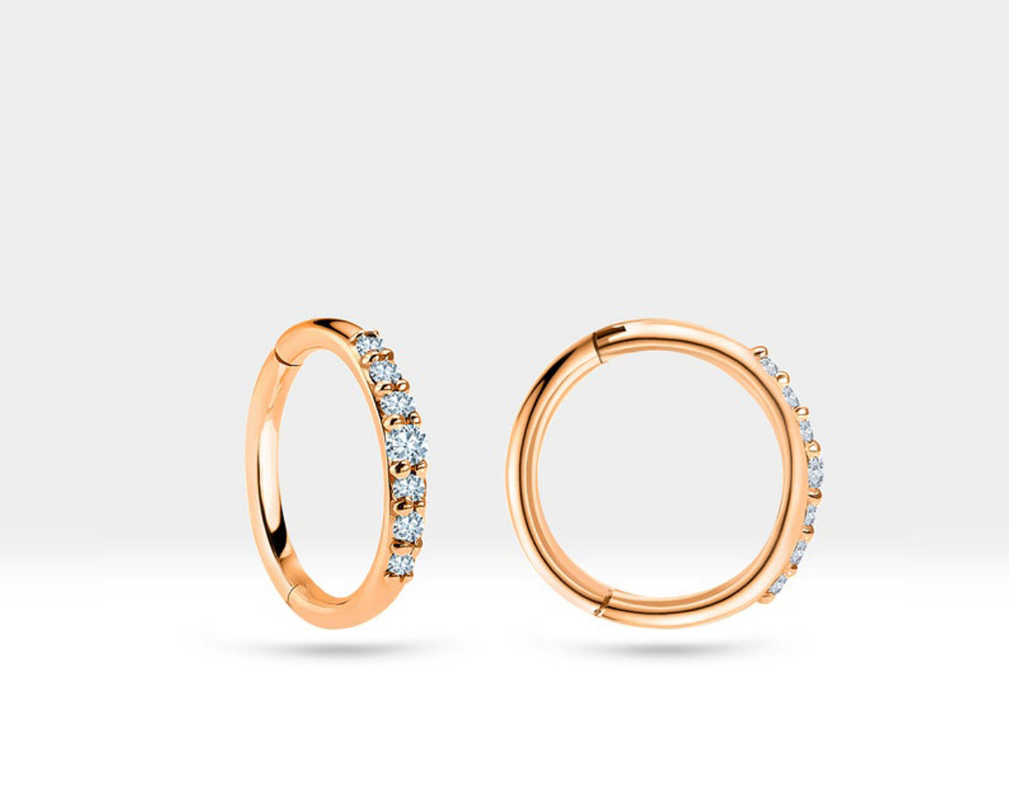 Dizi Pırlantalı Halka Piercing, 12 MM , 1.2 MM, 14K Sarı-Beyaz-Kırmızı Altın | LC00044D