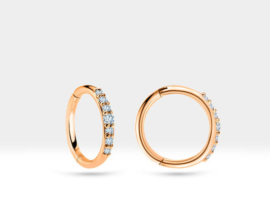 Dizi Pırlantalı Halka Piercing, 12 MM , 1.2 MM, 14K Sarı-Beyaz-Kırmızı Altın | LC00044D