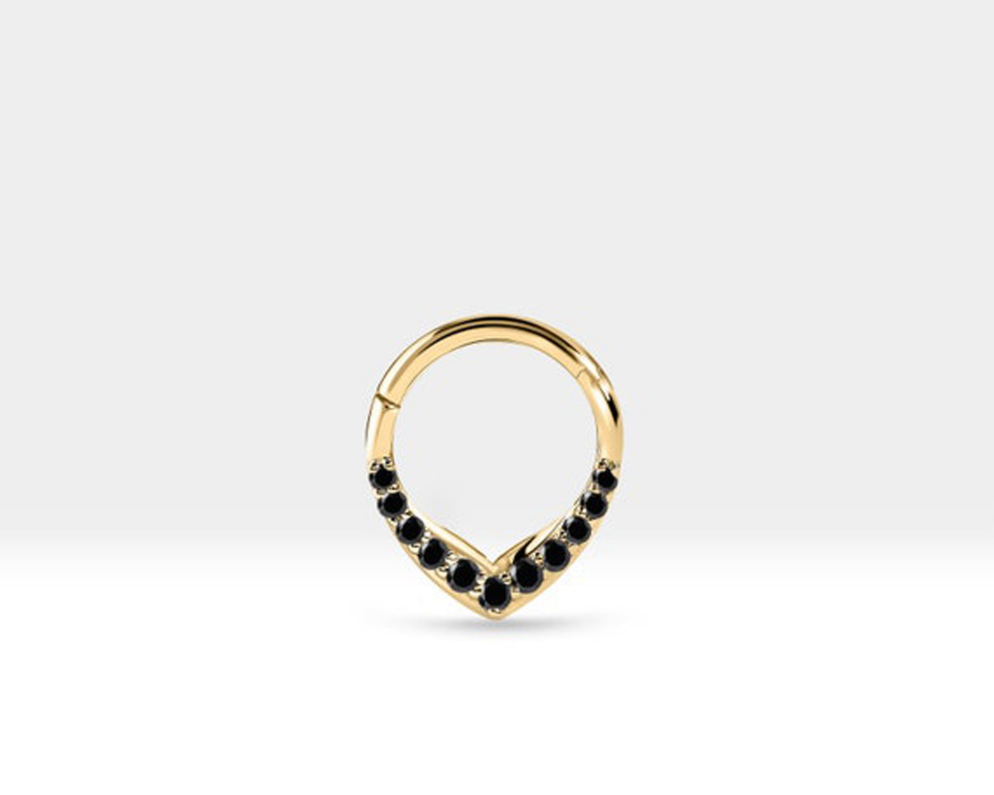 V Siyah Pırlantalı Halka Piercing, 9.70-11.50 MM , 1.2 MM, 14K Sarı-Beyaz-Kırmızı Altın | LC00049B