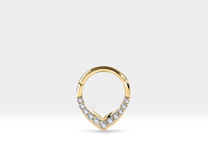 V Pırlantalı Halka Piercing, 9.70-11.50 MM , 1.2 MM, 14K Sarı-Beyaz-Kırmızı Altın | LC00049D