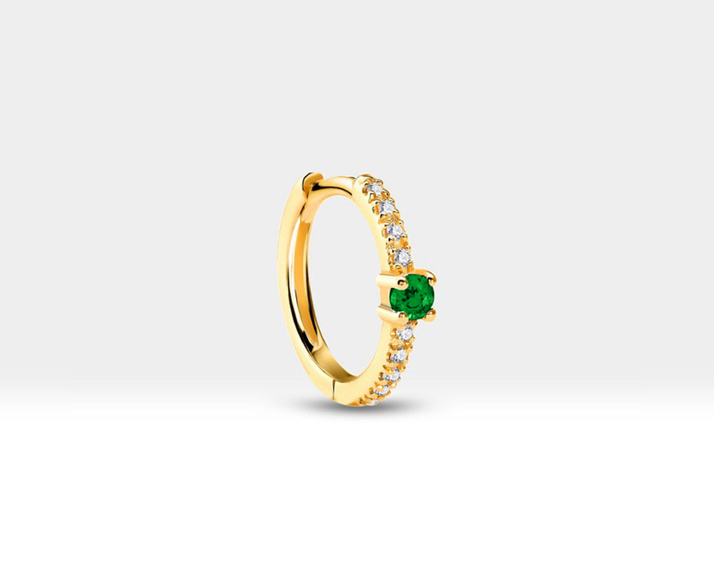 Yeşil Garnet ve Pırlantalı Küpe, 12 MM , 14K Sarı-Beyaz-Kırmızı Altın | LE00004G