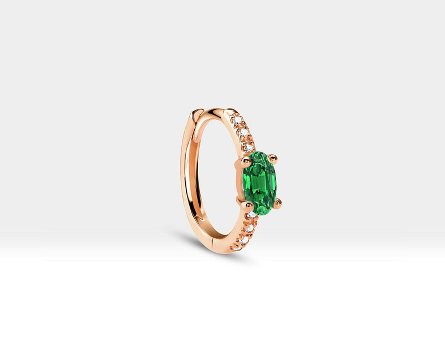 Oval Zümrüt ve Pırlantalı Küpe, 12 MM , 14K Sarı-Beyaz-Kırmızı Altın | LE00021DE