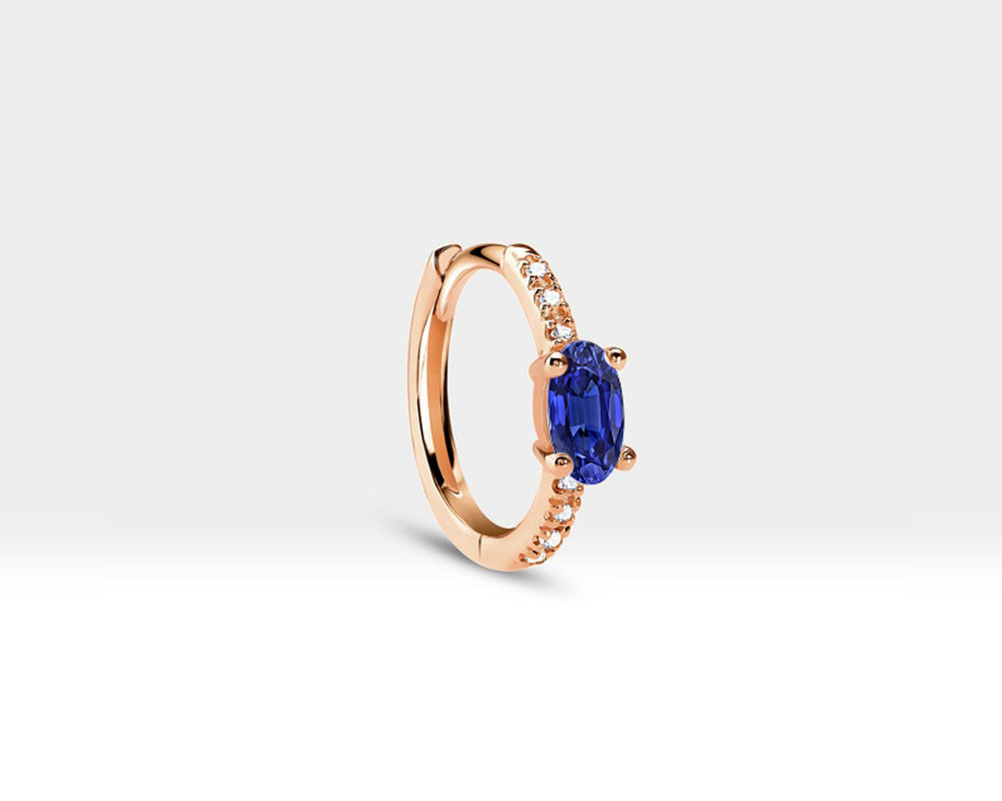 Oval Safir ve Pırlantalı Küpe, 12 MM , 14K Sarı-Beyaz-Kırmızı Altın | LE00021DS