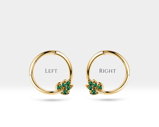Yaprak Yeşil Garnetlı Halka Piercing, 12 MM , 1.2 MM, 14K Sarı-Beyaz-Kırmızı Altın | LC00046G
