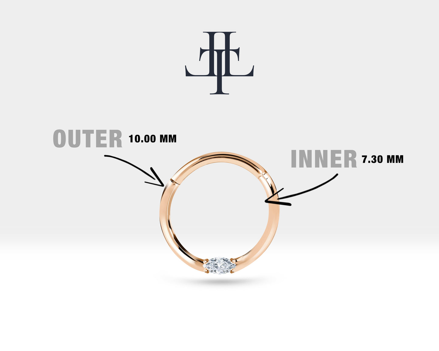 Markiz Pırlantalı Halka Piercing, 10-12 MM , 1.2 MM, 14K Sarı-Beyaz-Kırmızı Altın | LC00028D