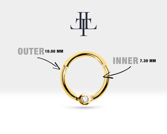 Amerikan Mıhlama Pırlantalı Halka Piercing, 10 MM , 1.2 MM, 14K Sarı-Beyaz-Kırmızı Altın | LC00033D