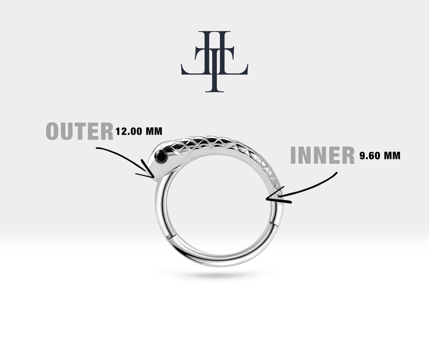 Yılanlı Siyah Pırlantalı Halka Piercing, 12 MM , 1.2 MM, 14K Sarı-Beyaz-Kırmızı Altın | LC00014B