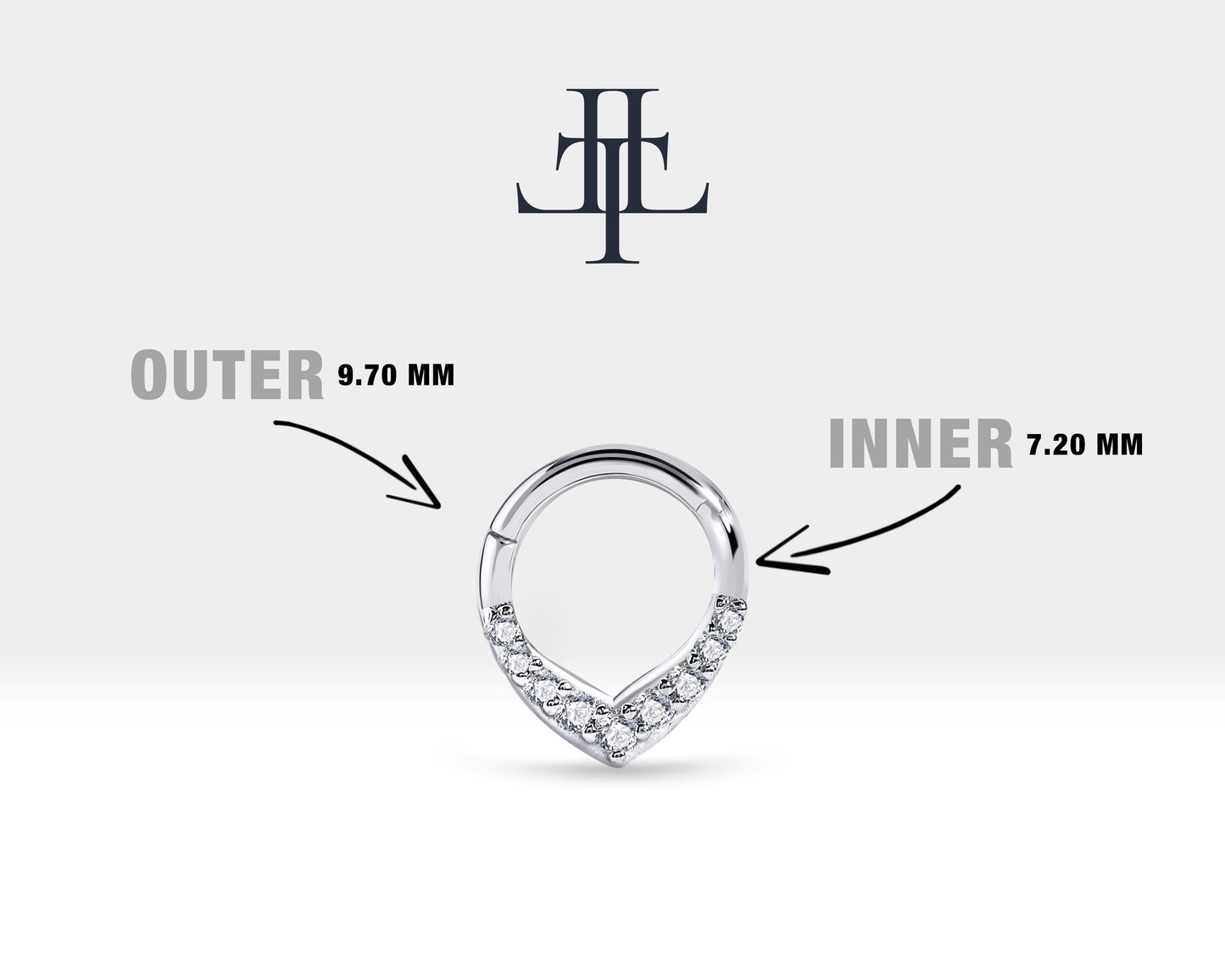 V Pırlantalı Halka Piercing, 9.70-11.50 MM , 1.2 MM, 14K Sarı-Beyaz-Kırmızı Altın | LC00049D