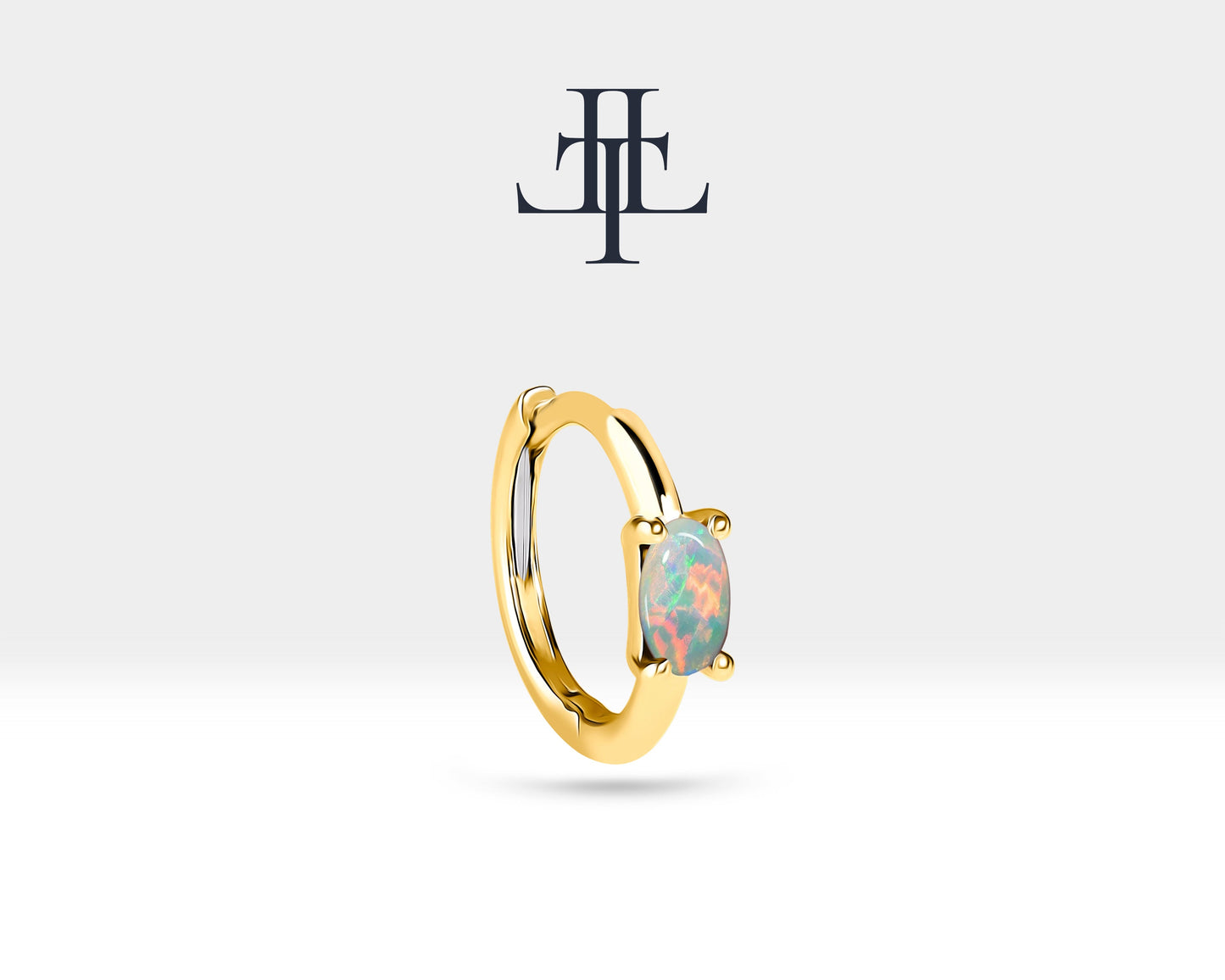 Oval Opal Küpe, 12 MM , 14K Sarı-Beyaz-Kırmızı Altın | LE00026O