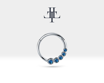 Süzme Safirli Halka Piercing, 12 MM , 1.2 MM, 14K Sarı-Beyaz-Kırmızı Altın | LC00018S