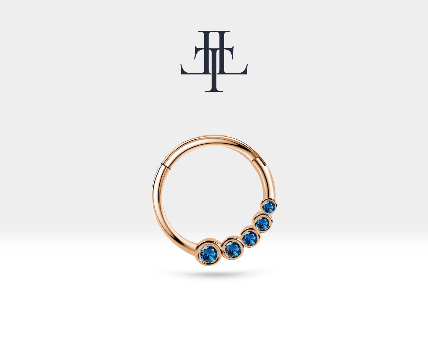 Süzme Safirli Halka Piercing, 12 MM , 1.2 MM, 14K Sarı-Beyaz-Kırmızı Altın | LC00018S