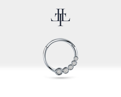 Süzme Pırlantalı Halka Piercing, 12 MM , 1.2 MM, 14K Sarı-Beyaz-Kırmızı Altın | LC00018D