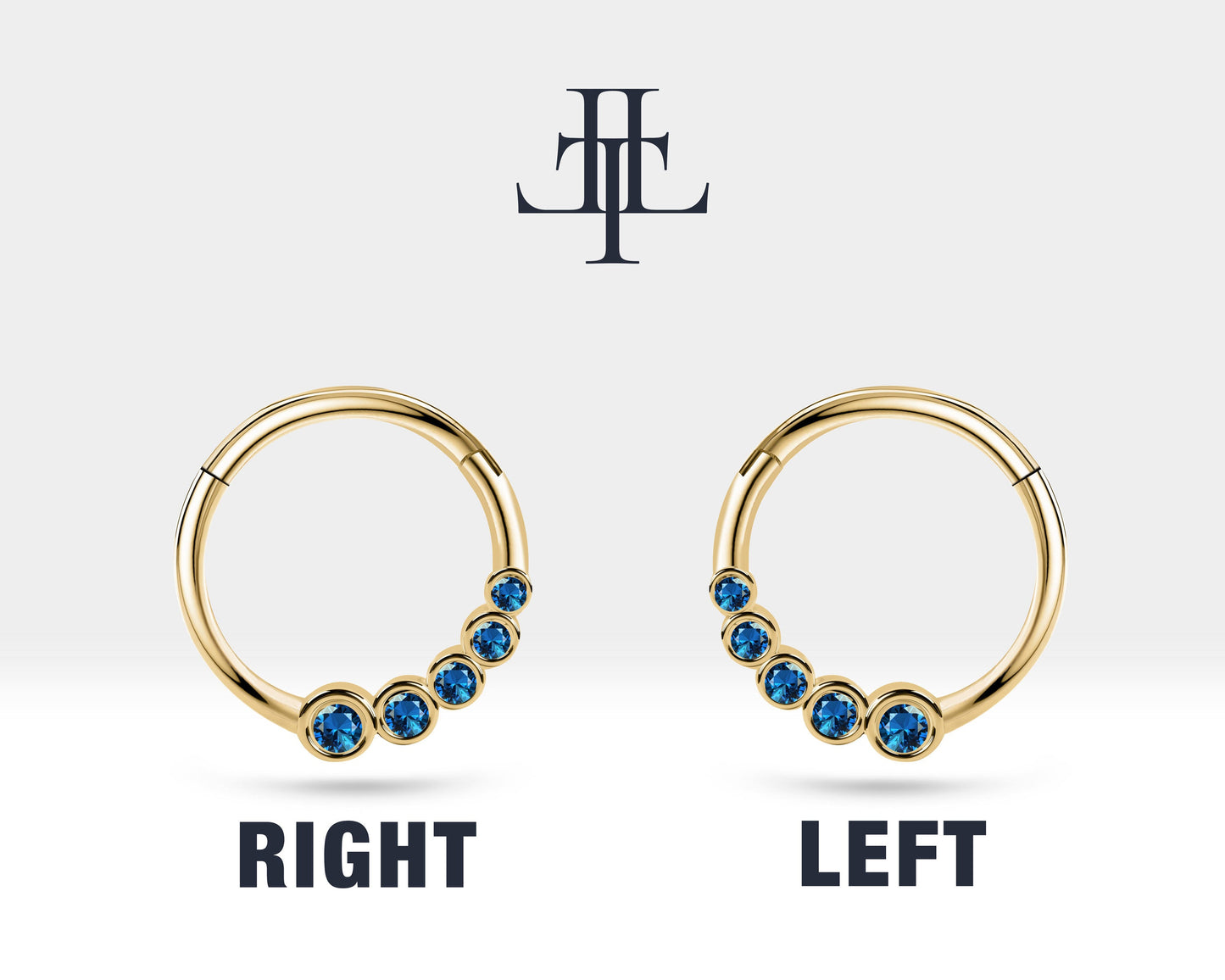 Süzme Safirli Halka Piercing, 12 MM , 1.2 MM, 14K Sarı-Beyaz-Kırmızı Altın | LC00018S