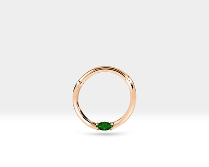 Markiz Zümrütlü Halka Piercing, 10-12 MM , 1.2 MM, 14K Sarı-Beyaz-Kırmızı Altın | LC00028E