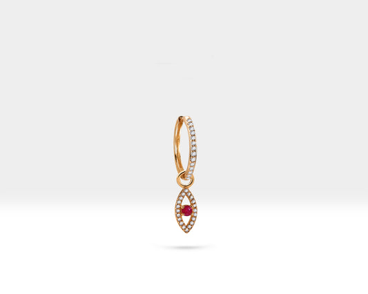 Yakut Göz Sallantılı Küpe, 16 MM , 14K Sarı-Beyaz-Kırmızı Altın | LE00053DR