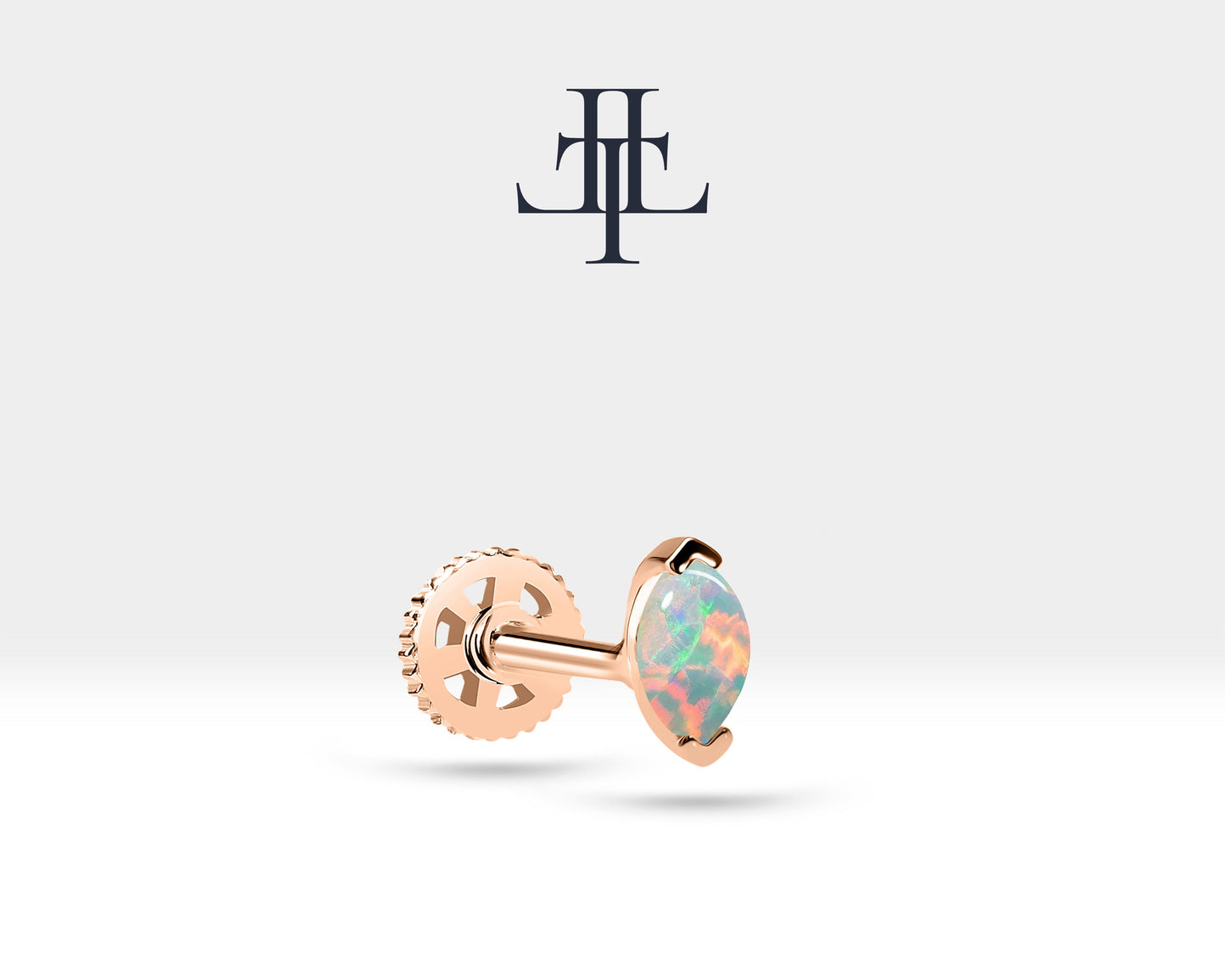 Markiz Opal Piercing, 8 MM , 1.2 MM, 14K Sarı-Beyaz-Kırmızı Altın | LP00022O