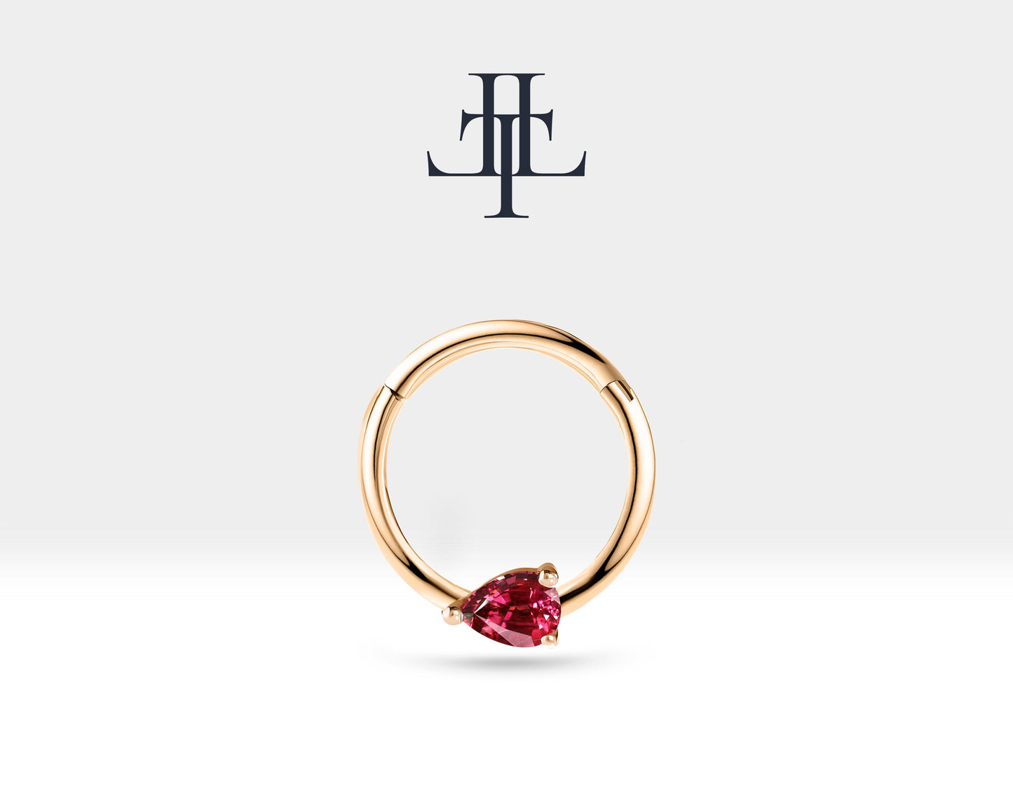 Damla Yakutlu Halka Piercing, 10-12 MM , 1.2 MM, 14K Sarı-Beyaz-Kırmızı Altın | LC00027R