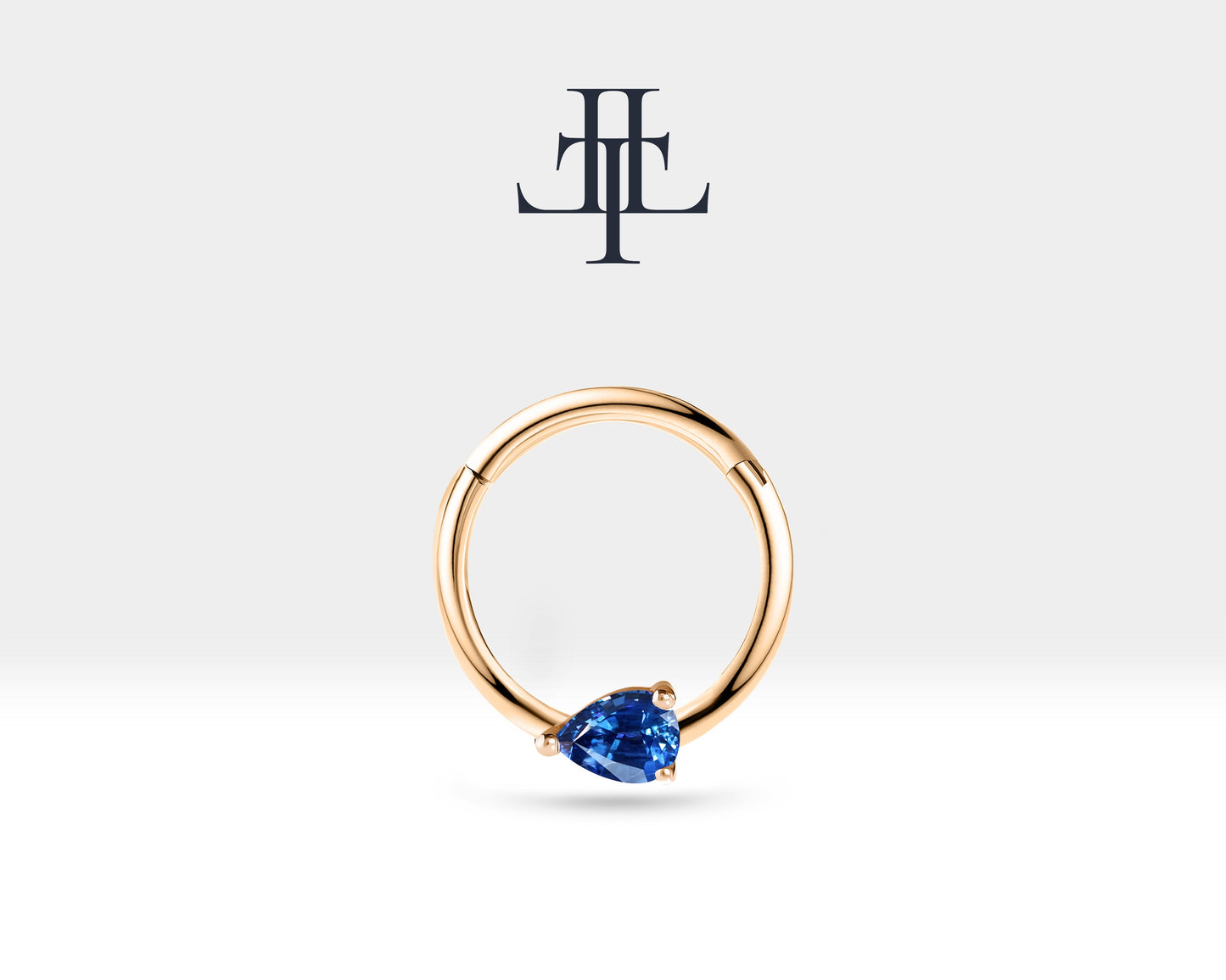 Damla Safirli Halka Piercing, 10-12 MM , 1.2 MM, 14K Sarı-Beyaz-Kırmızı Altın | LC00027S