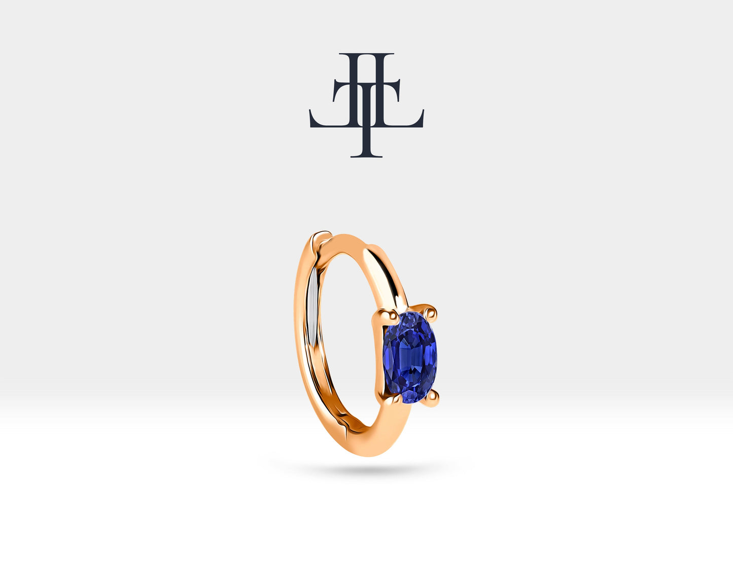 Oval Safir Küpe, 12 MM , 14K Sarı-Beyaz-Kırmızı Altın | LE00026S