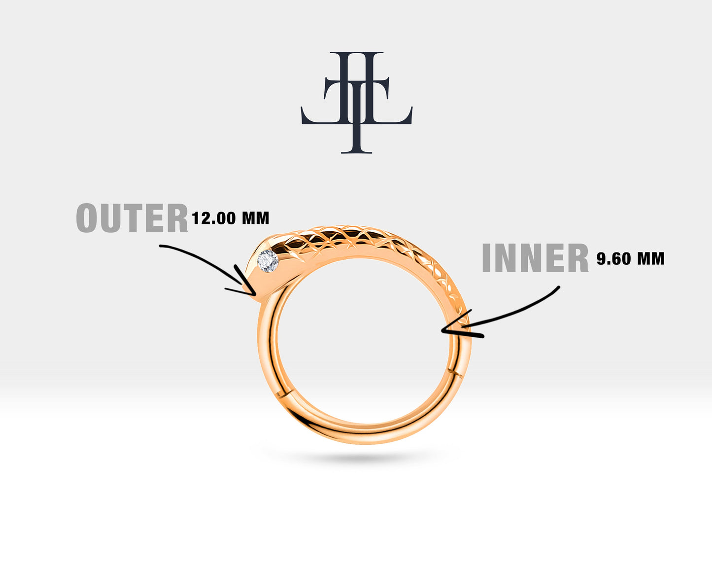 Yılanlı Pırlantalı Halka Piercing, 12 MM , 1.2 MM, 14K Sarı-Beyaz-Kırmızı Altın | LC00014D